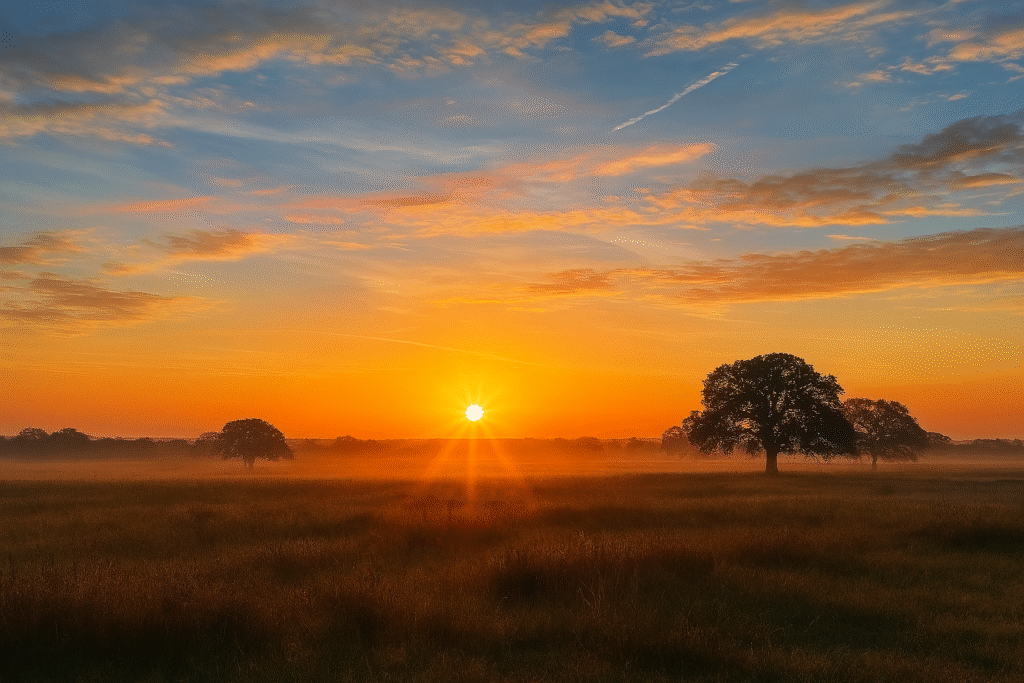 Texas sunrise over a quiet Fort Worth landscape